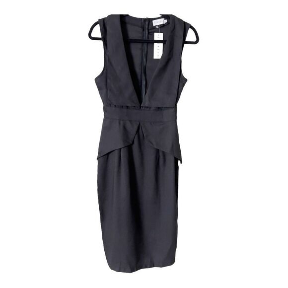 Lioness Women’s Sleeveless Plunge Collared Neckline Black Straight Pencil Dress - Picture 1 of 9